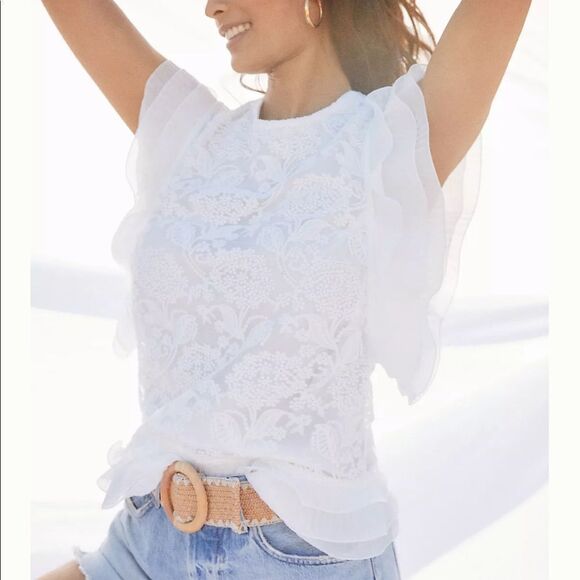 NWT Anthropologie Eva Franco Ruffled Lace Blouse Large #109 - Picture 2 of 5